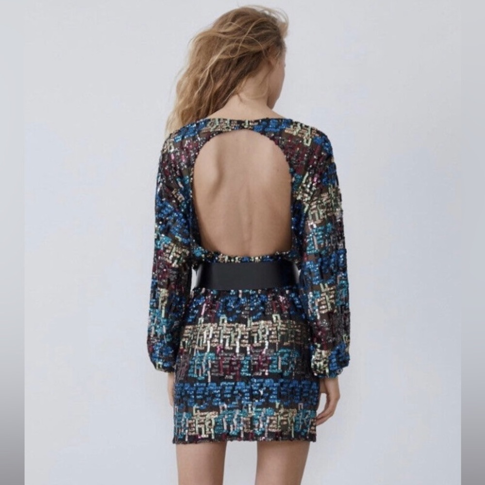Zara Multicolor Sequence Dress Size Small - Picture 4 of 17